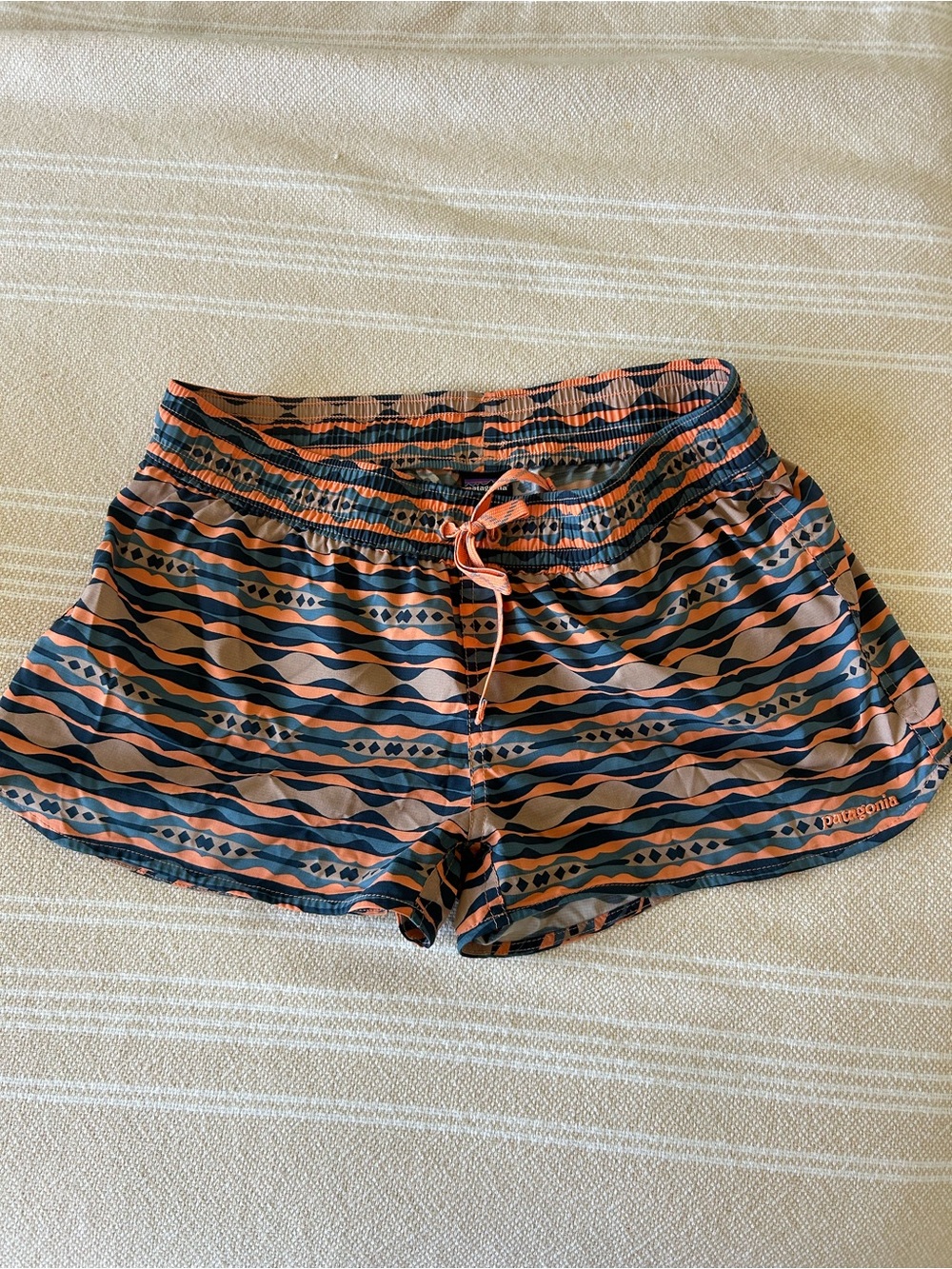 Patagonia Stripe Women's Shorts in Coral and Navy